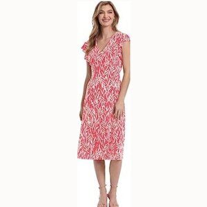 North Style Women's  Ruffle Sleeve Print Midi Dress